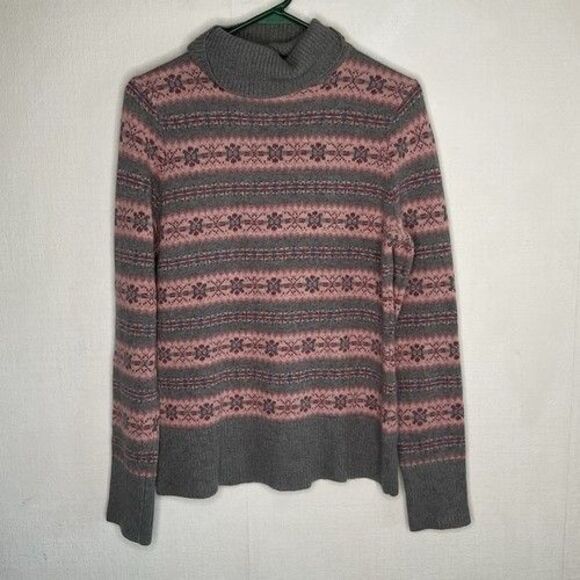 NWOT Garnet Hill Wool Blend Highland Turtleneck Sweater Women Size M Gray/Pink - Picture 1 of 10